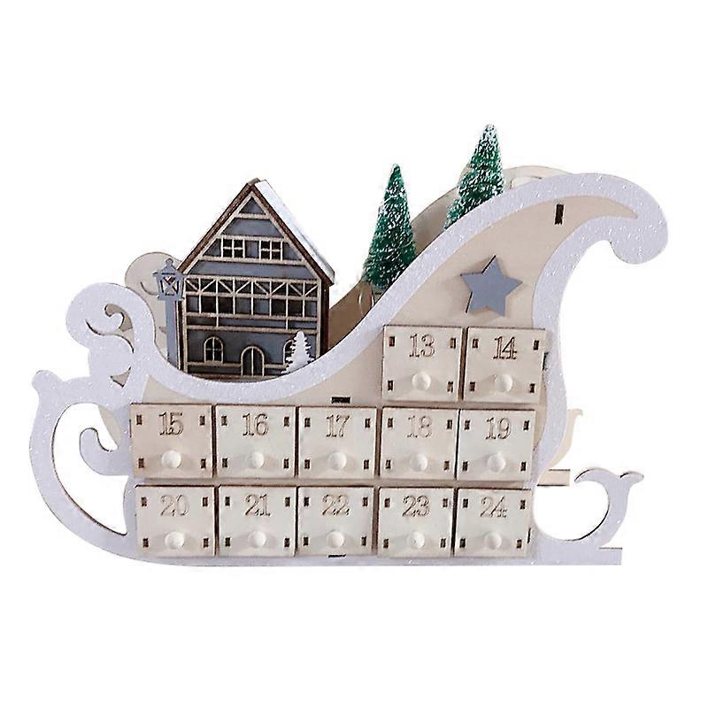 Tree House Sleigh Wooden Advent Calendar Countdown Christmas Party Decor 24 Drawers With Led Light Ornament