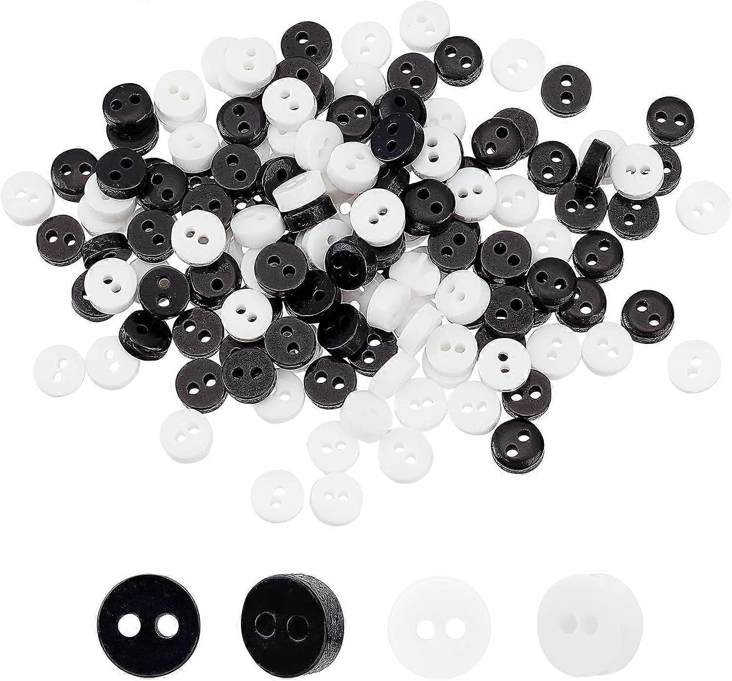 800Pcs 6mm Mini Resin Buttons Black & White Resin Micro Buttons with Pattern Round Tiny Buttons Small 2 Holes Button Sewing Tools Decorative Button fo