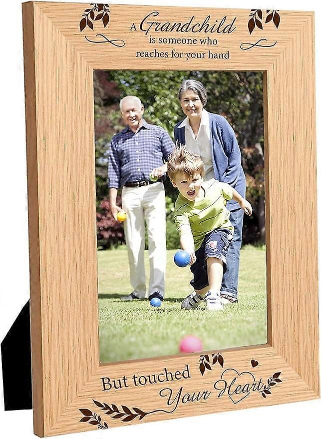 6x8 Engraved Wooden Picture Frame Grandchild Picture Frames Rustic Photo Frame with Solid Wood and High Definition Glass for Table Display Pictures an