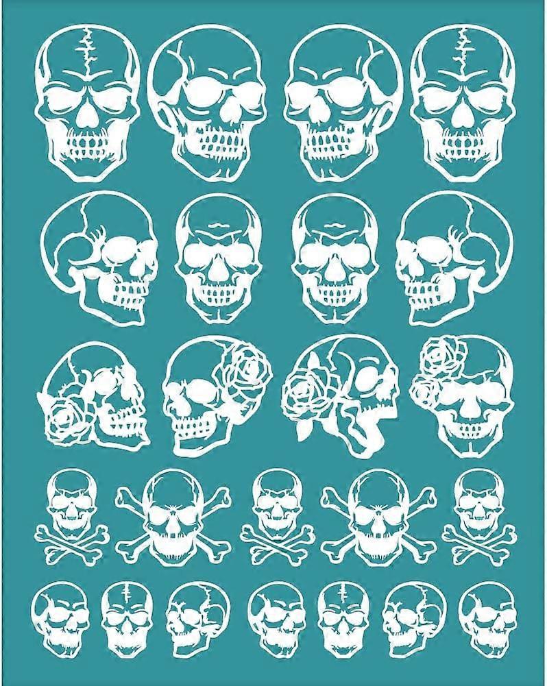 4x5 Inch Skull Pattern Clay Stencils Skull with Rose Silk Screen for Polymer Silk Screen Stencils Mesh Transfer Stencils Mesh Stencil for Polymer Clay