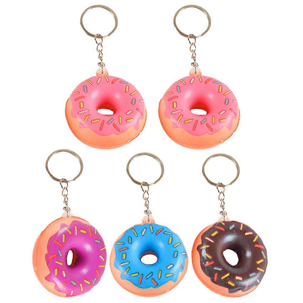 5pcs Donut Keychain Cartoon Sweet Keyrings Doughnut Shaped Hanging Charm Bags Charm Mixed Color