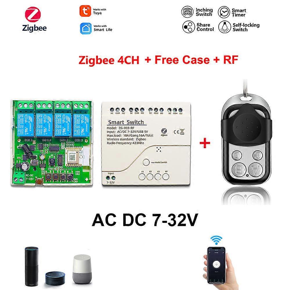 Tuya Smart 4CH Relay Module DC AC 5V 7-32V 85-250V RF433Mhz Remote Control Motor Curtain Switch for Alexa Google Home