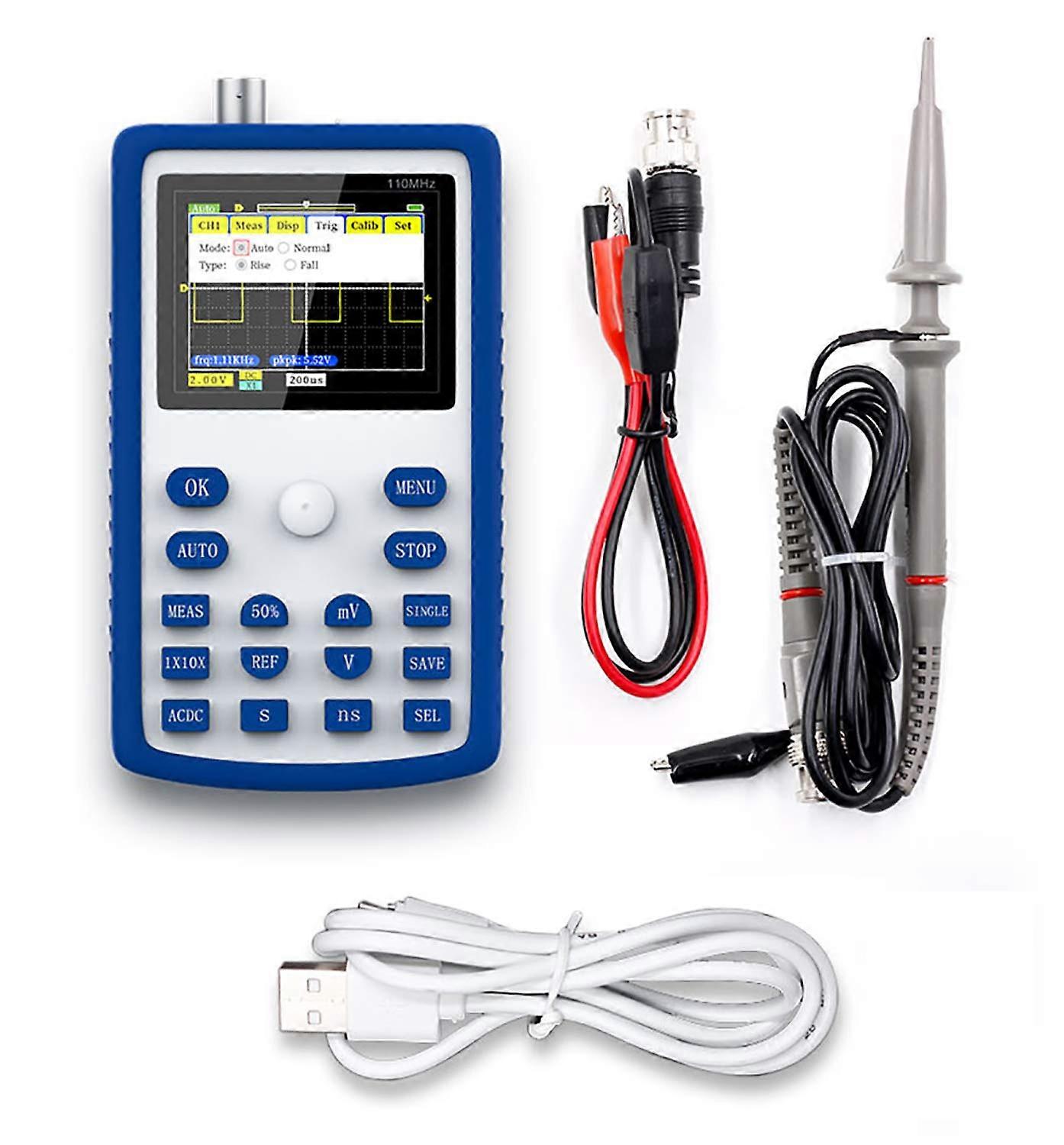 Digital Oscilloscope, Oscilloscope Multimeter 2.4 Inch Display, 500MS/S Sampling Rate 110MHz Bandwidth 1KHz/3.3V Calibrated Square Wave Versatile Meas