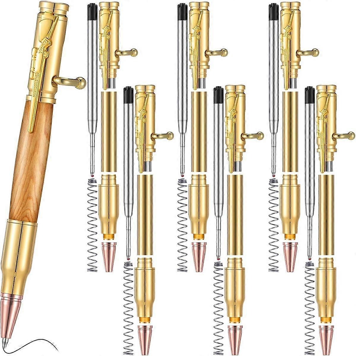 Set of 6 Slim Pens, Multi-Color Wooden Swivel Pen Set with Refill Shaft Bolt-On Ballpoint Pen for DIY Wooden Swivel