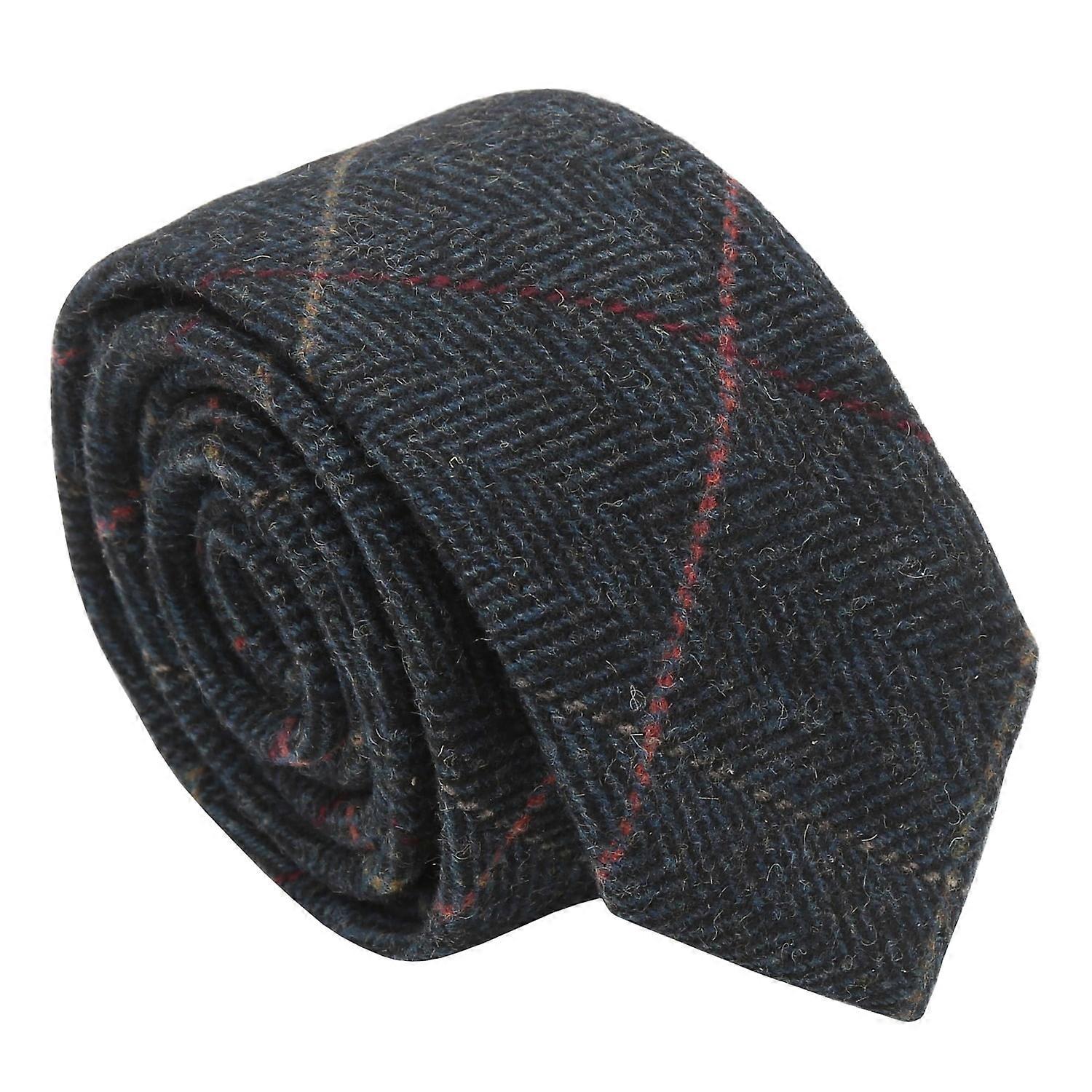 Navy Blue Tweed Herringbone Check Slim Tie