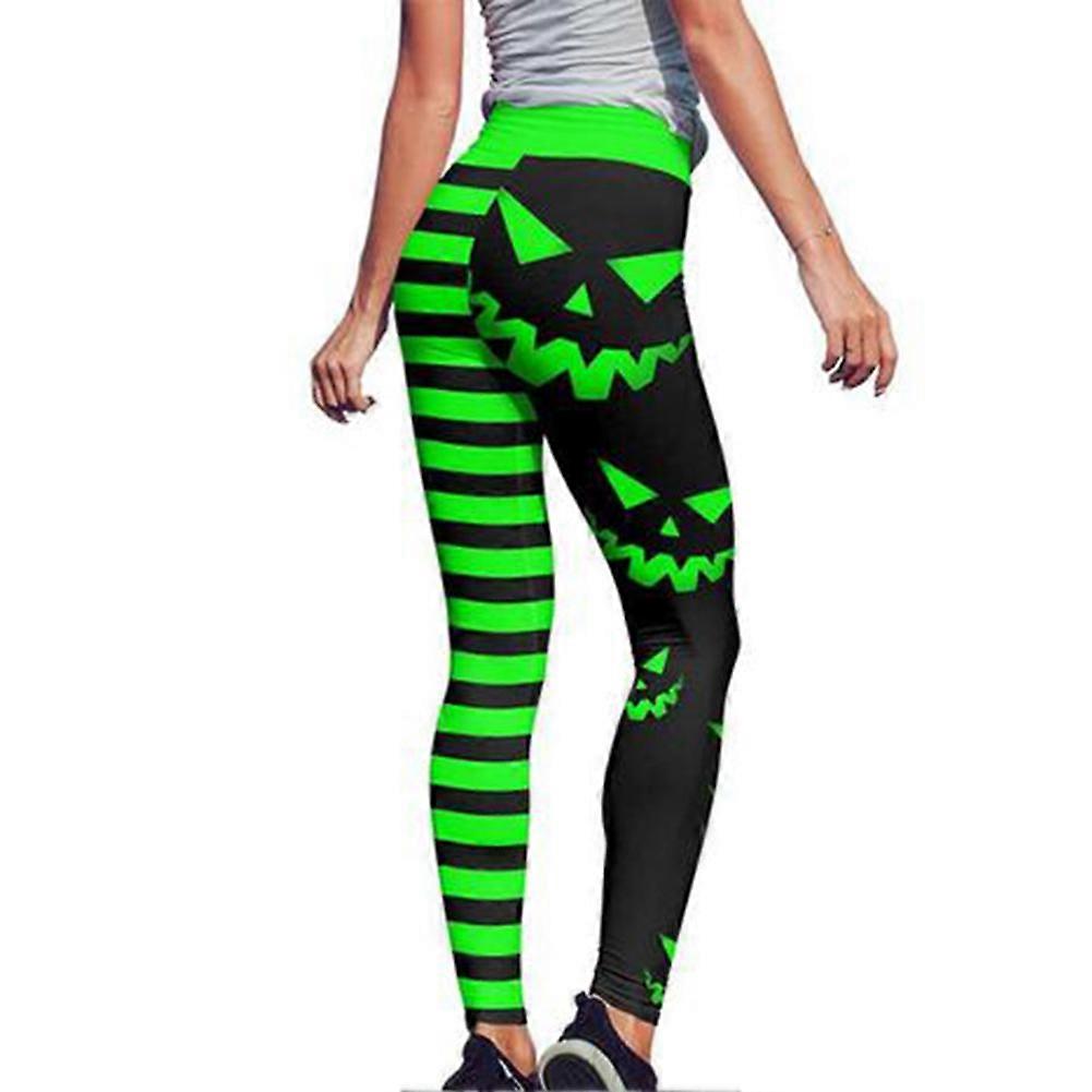 Women Printed Leggings Halloween Stretch High Waist Leggings Pumpkin Stripe Print Leggings
