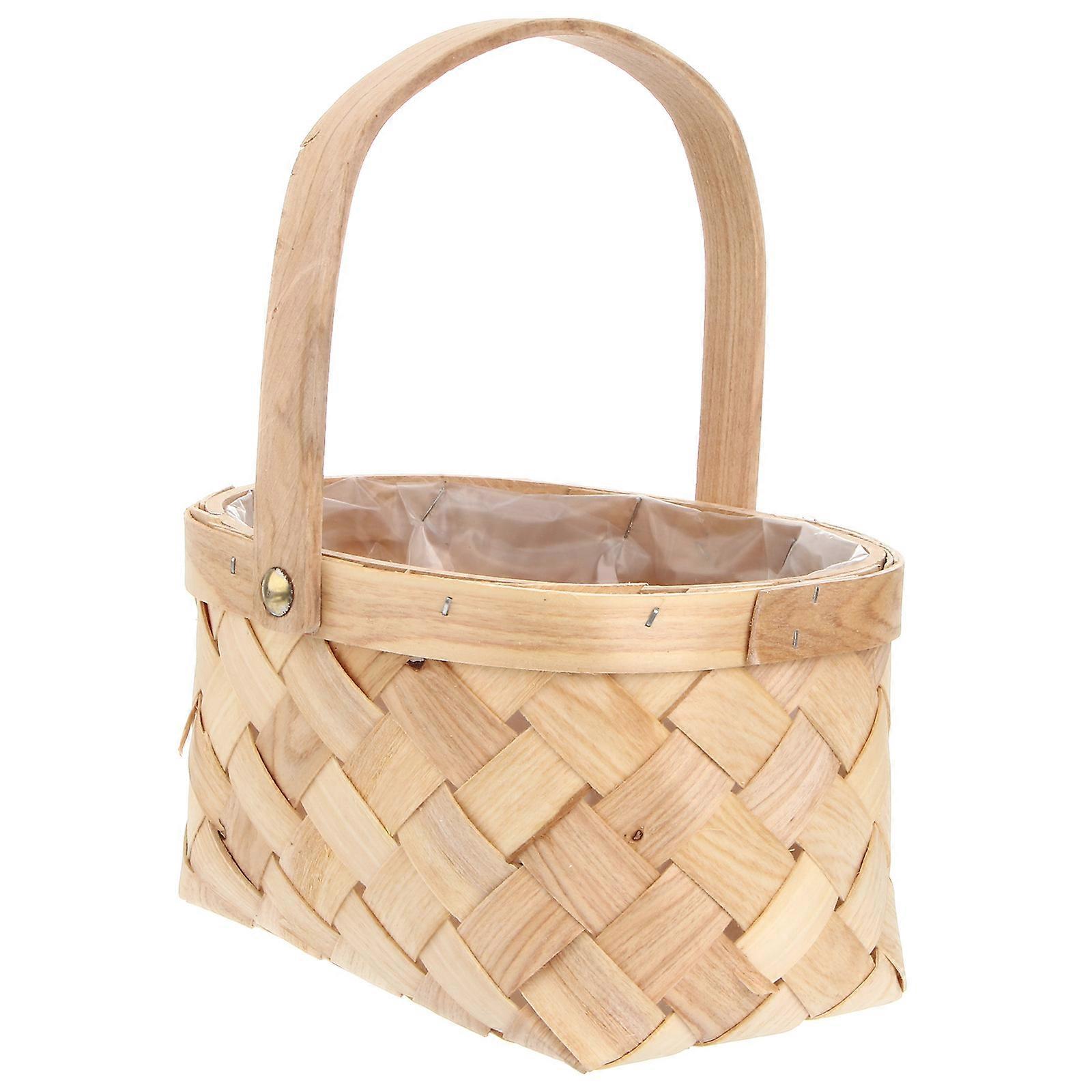 Portable Handmade Rattan Storage Container Storage Basket Houseware Storage Basket Wooden Woven Storage Basket with Handle(Small)