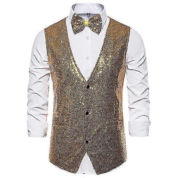 Herren Paillettenweste Glänzender Anzug Weste Partykleid mit V-Ausschnitt -Aoba