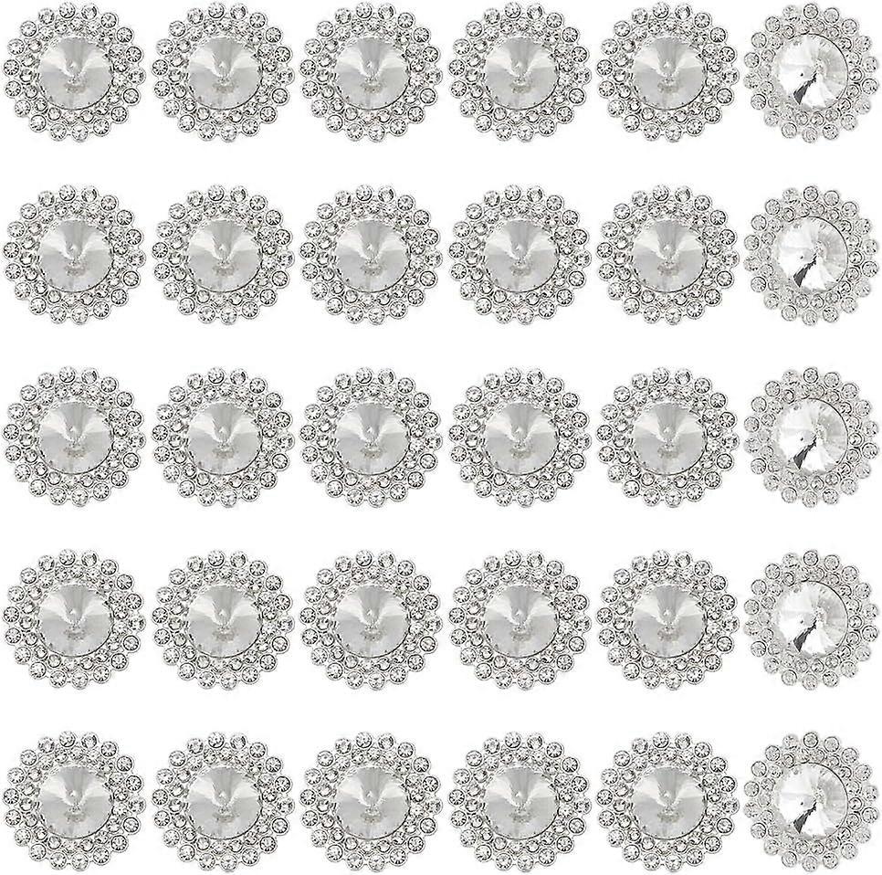 30pcs 1inch Silver Round Rhinestone Buttons Sparkle Embellishments Glass Crystal Buttons 1-Hole Alloy Rhinestone Shank Buttons for Clothing Buttons DI