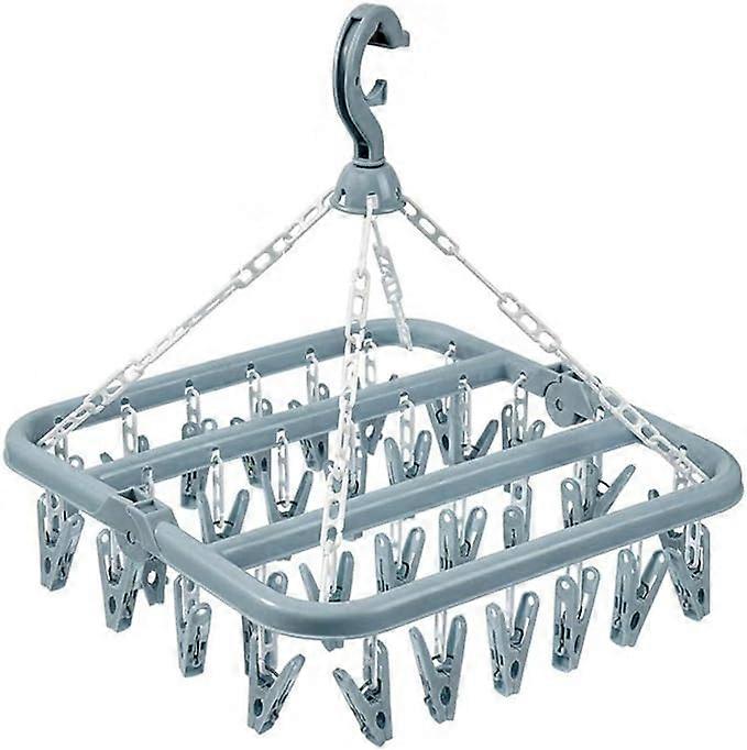 Clothes Drying Hanger with 32 Clips and Drip Foldable Hanging Rack (Light Blue) 32*35cm