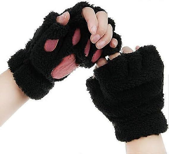 Cat Claw Bear Paw Fingerless Winter Plush Gloves 1*Pair