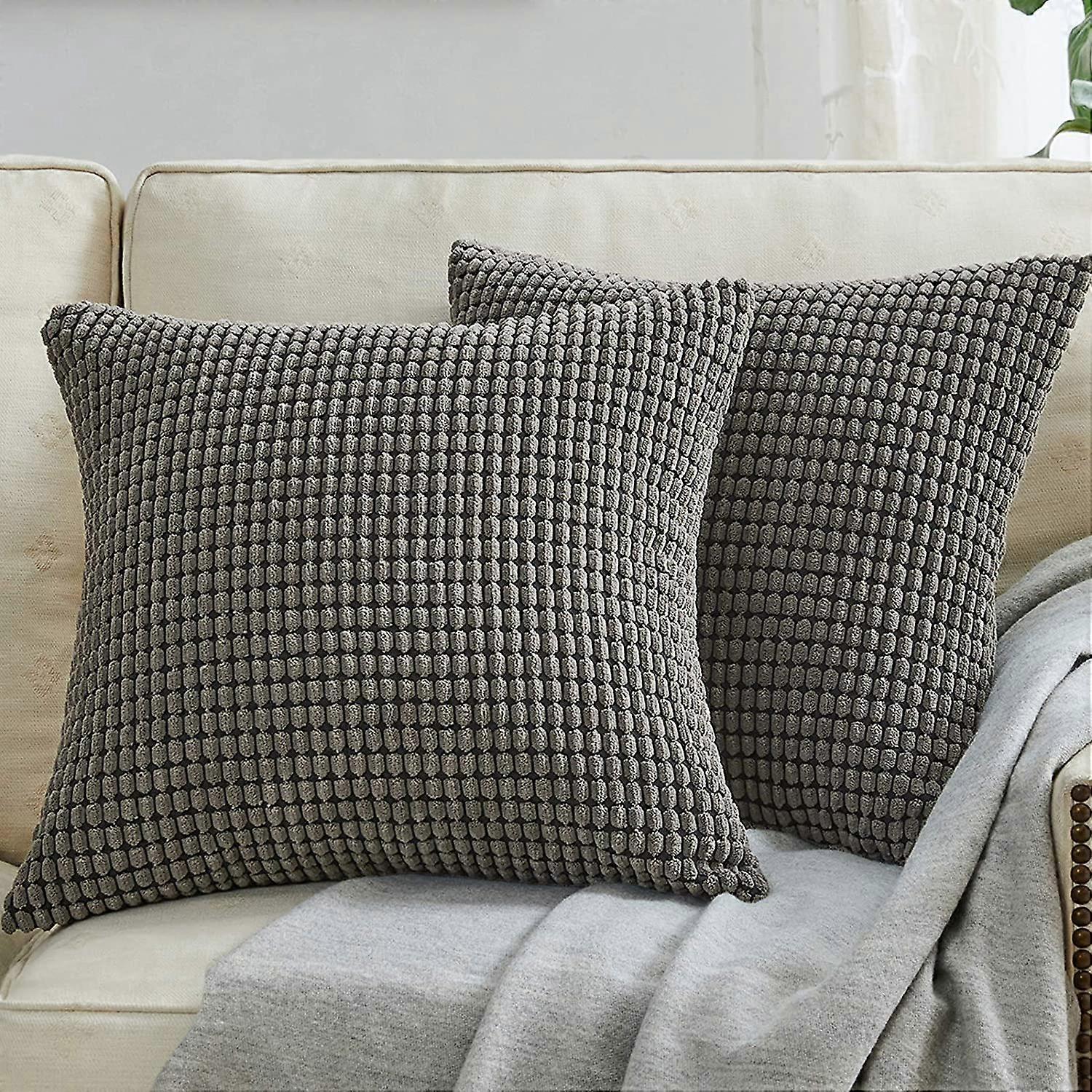 رمي أغطية الوسائد - مجموعة من 2 غطاء وسادة 18 × 18 ، أغطية وسادة يورو مزخرفة مخططة بالذرة ، حقيبة وسادة سراب قصير ناعمة ، ديكور منزلي للأريكة ، سرير ،