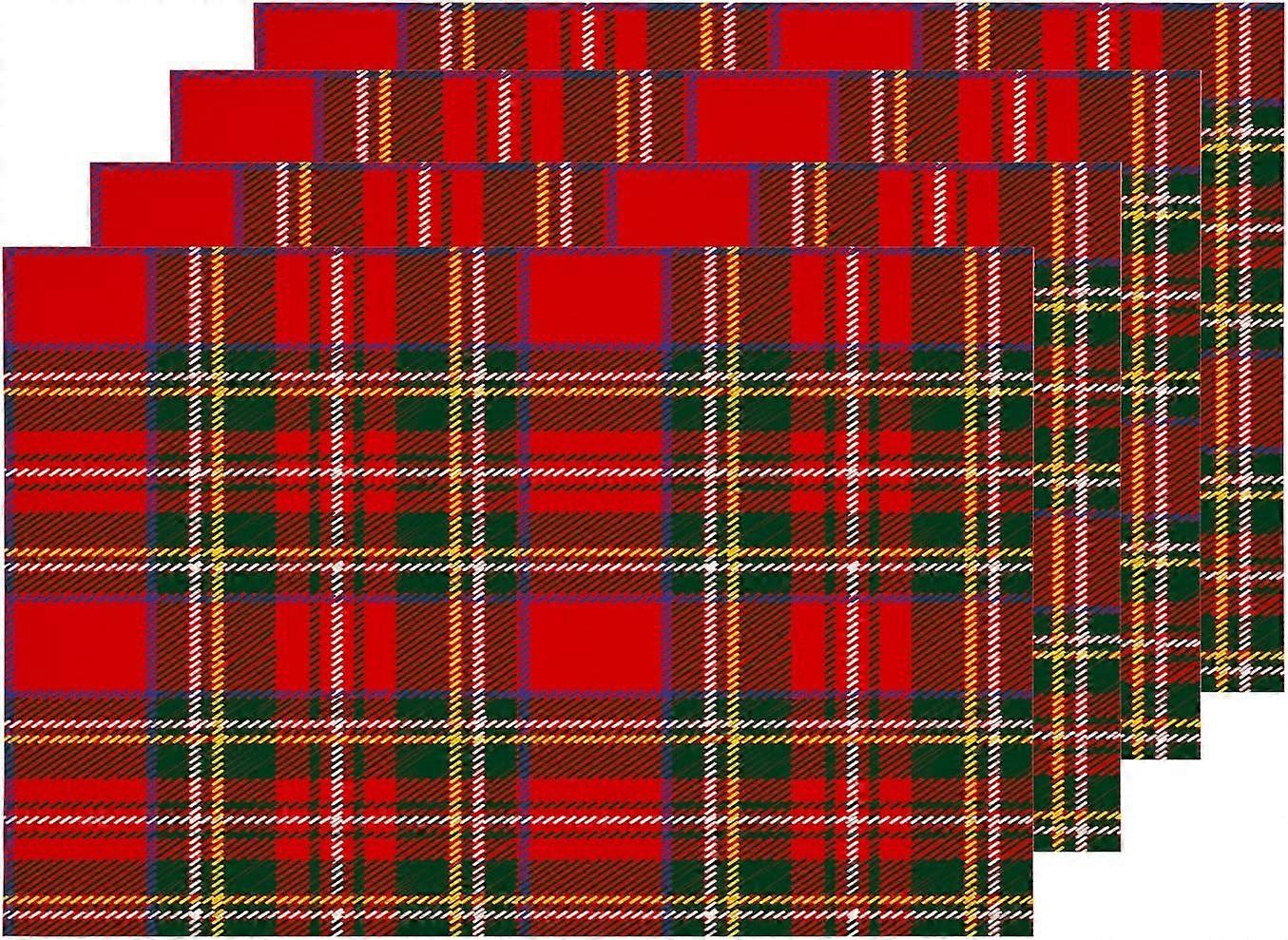 Sets de table tartan de Noël rouge, Noël vert Plaid à carreaux Tapis de table Lin Toile de jute Isolation thermique lavable à deux étages pour table à manger Cuisine T