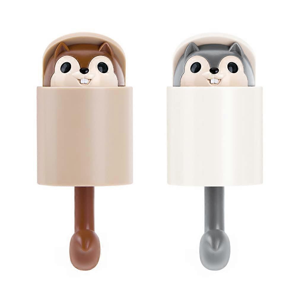2 Pack Cartoon Squirrel Hooks Creative Squirrel Key Rack Plastic No Trace Self Adhesive Squirrel Door Hook