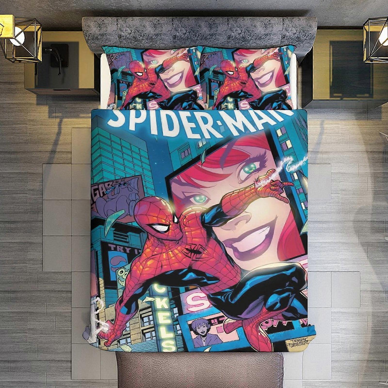 v723 Lençóis de Cama O Incrível Homem-Aranha Conjunto de 3 Peças Tamanho Completo/Queen Size - Colchas de Microfibra Reversíveis com 2 Fronhas Colcha Leve e Macia Co