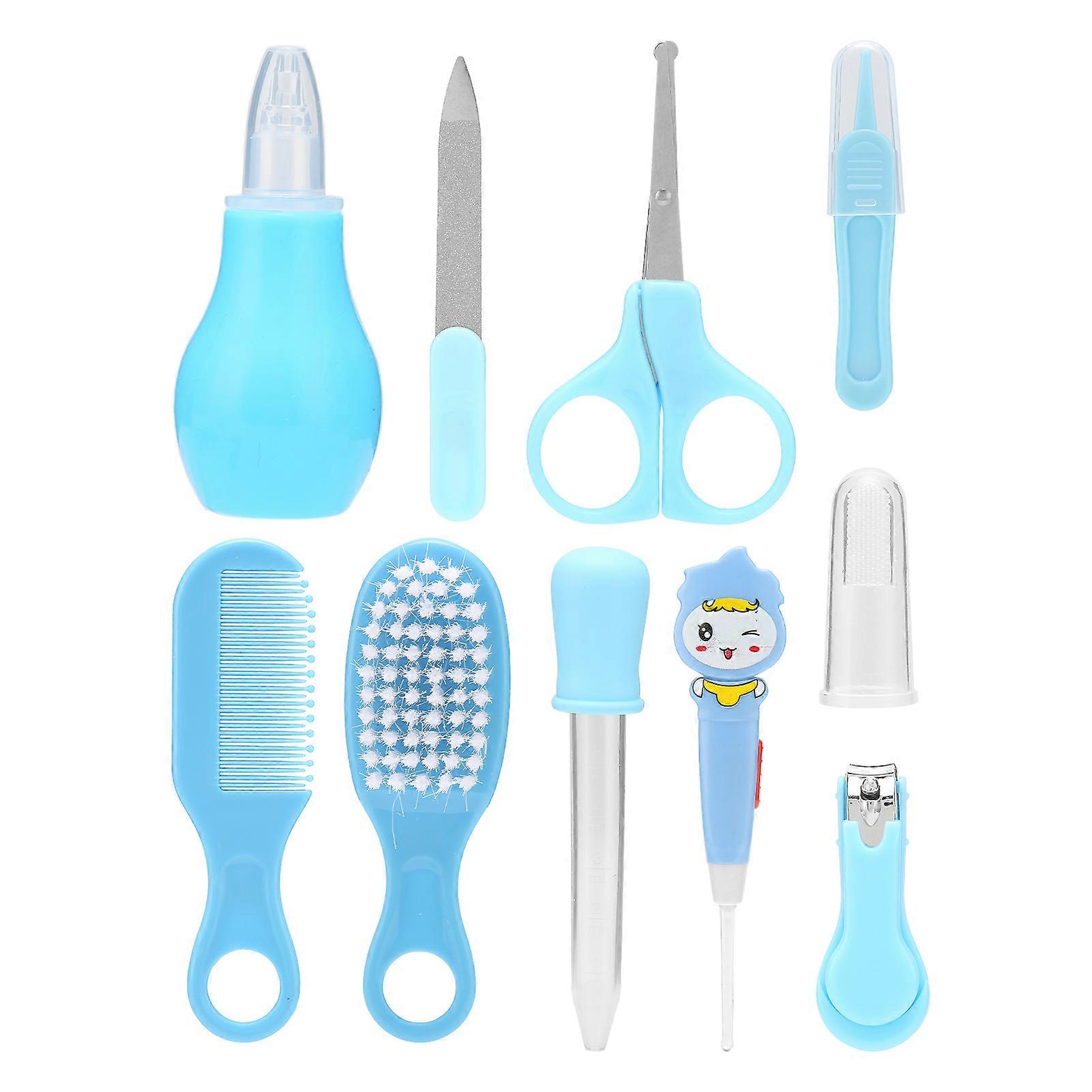 10 Pcs Baby Manicure Grooming Kit Nail Clipper Scissors Ear Spoons Finger Toothbrush Set