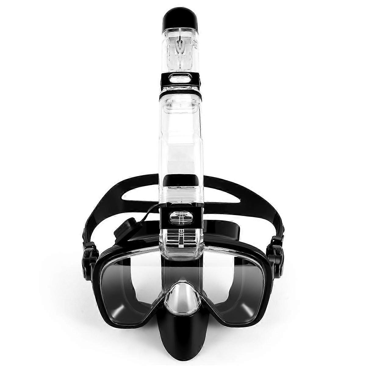 Snorkel Foldable Diving Cover with Dry and Camera Mount,Professional Snorkeling Gear -Black
