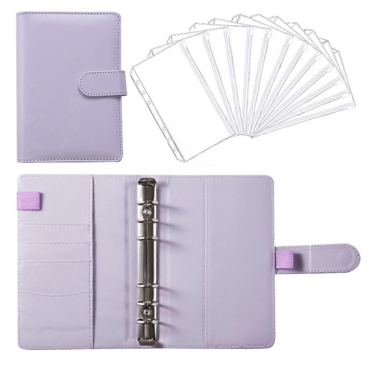 A6 PU Leather Notebook Binder Refillable with 12 loose leaf zipper pockets , Loose Leaf Planner Binder with Buckle Closure
