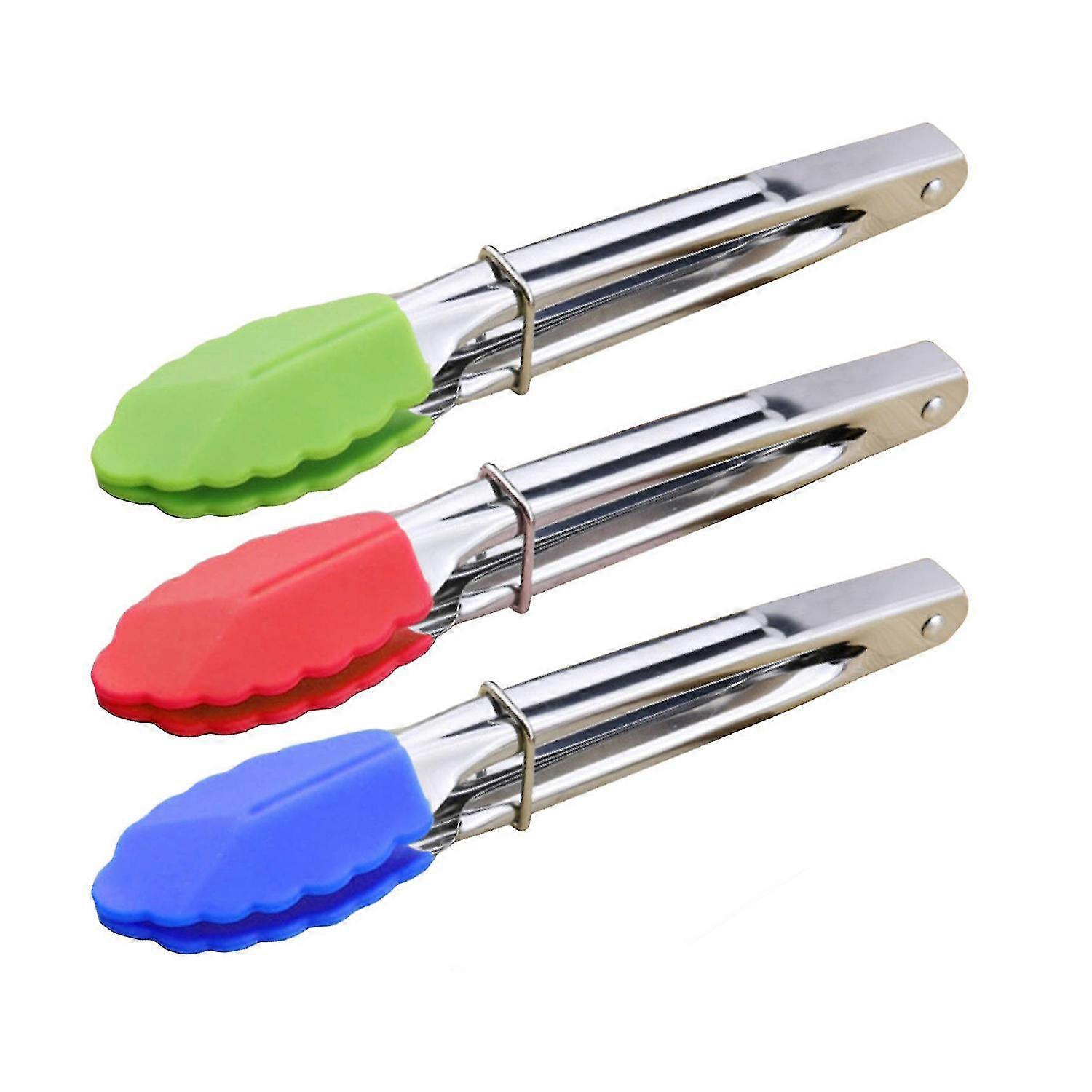 3pcs Mini Tongs With Silicone Tips 7in Serving Tongs(green Red Blue)