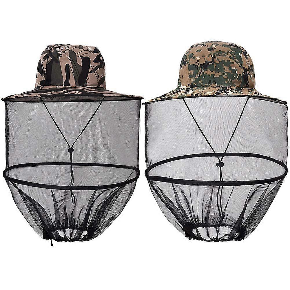 2 Pcs Mosquito Head Net Hat, Outdoor Mosquito Mask Hat, Foldable Anti-ultraviolet Anti-mosquito Beekeeping Mesh Hat with Hidden MeshA