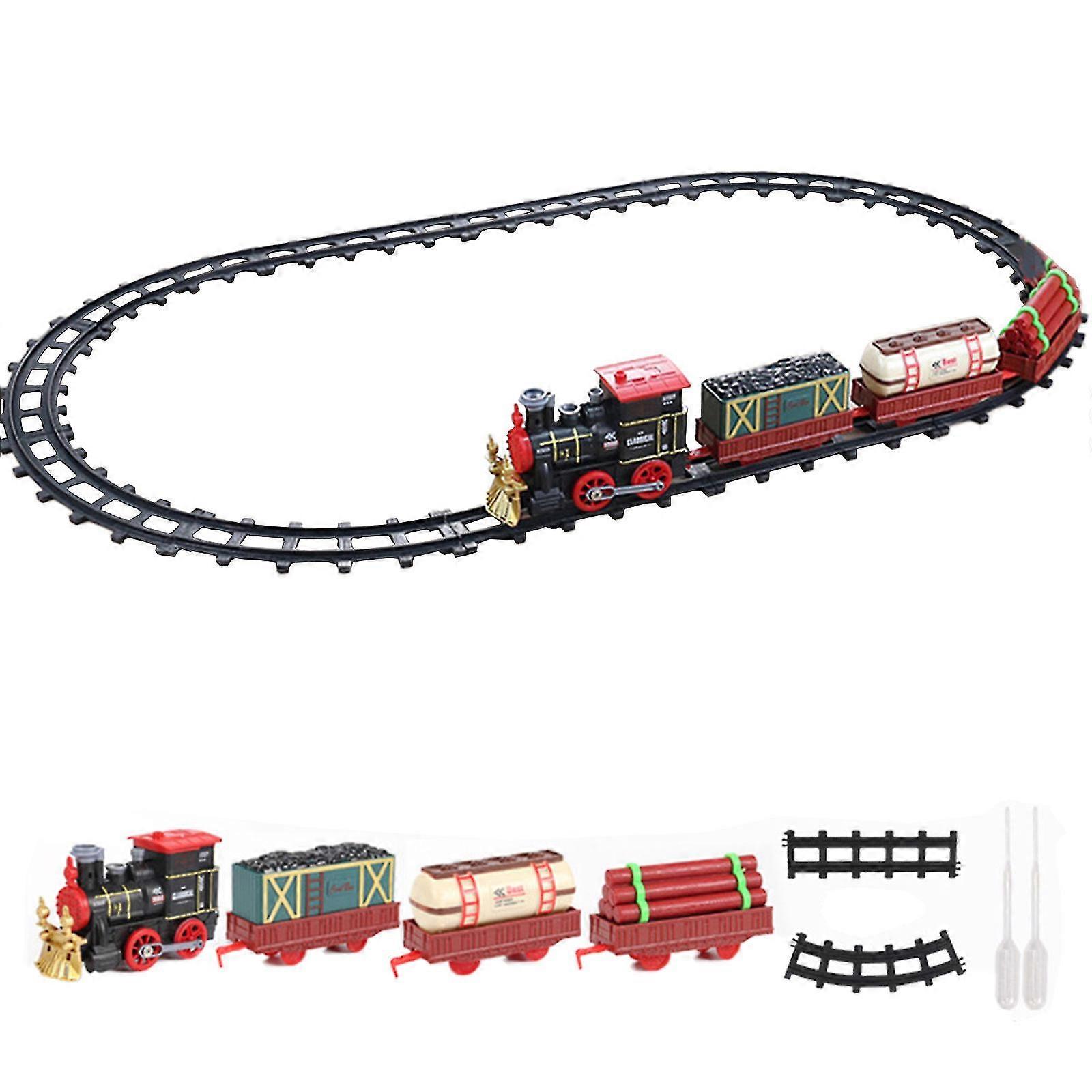 Natal Retro Steam Train Toy Set com trilhos (1 locomotiva + 3 carruagens + 16 trilhos)