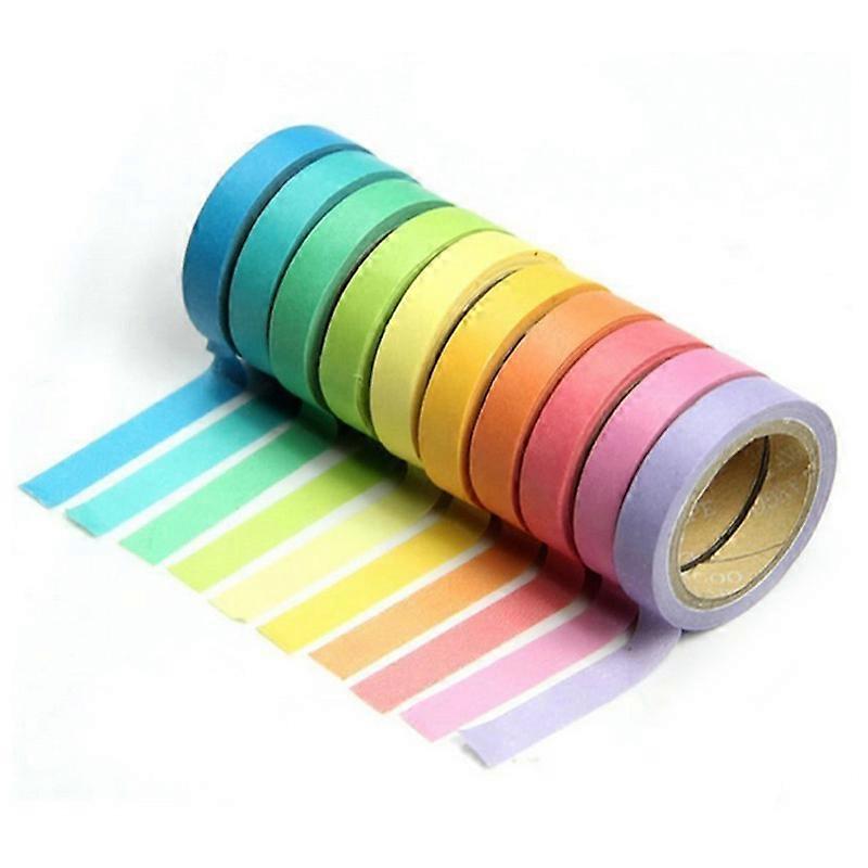 10 Pcs/Set Rainbow Solid Color Masking Washi Sticky Paper Tape Adhesive Scrapbooking Deco Masking Washi Tape