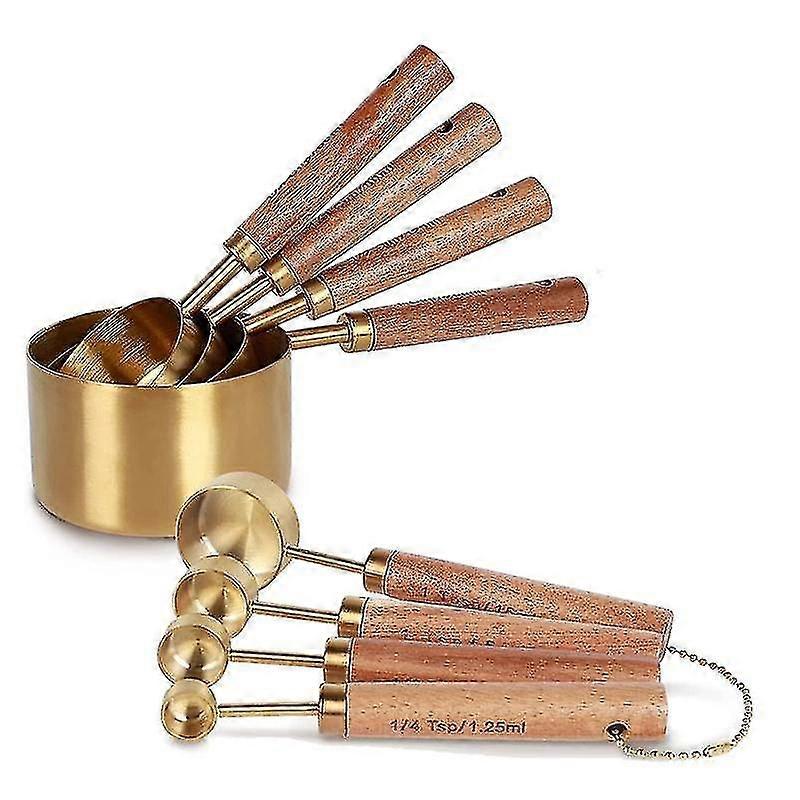 8 Piece Measuring Cups Set And Measuring Spoons, With Fragrant Wood Handles-complete Set Of Measure