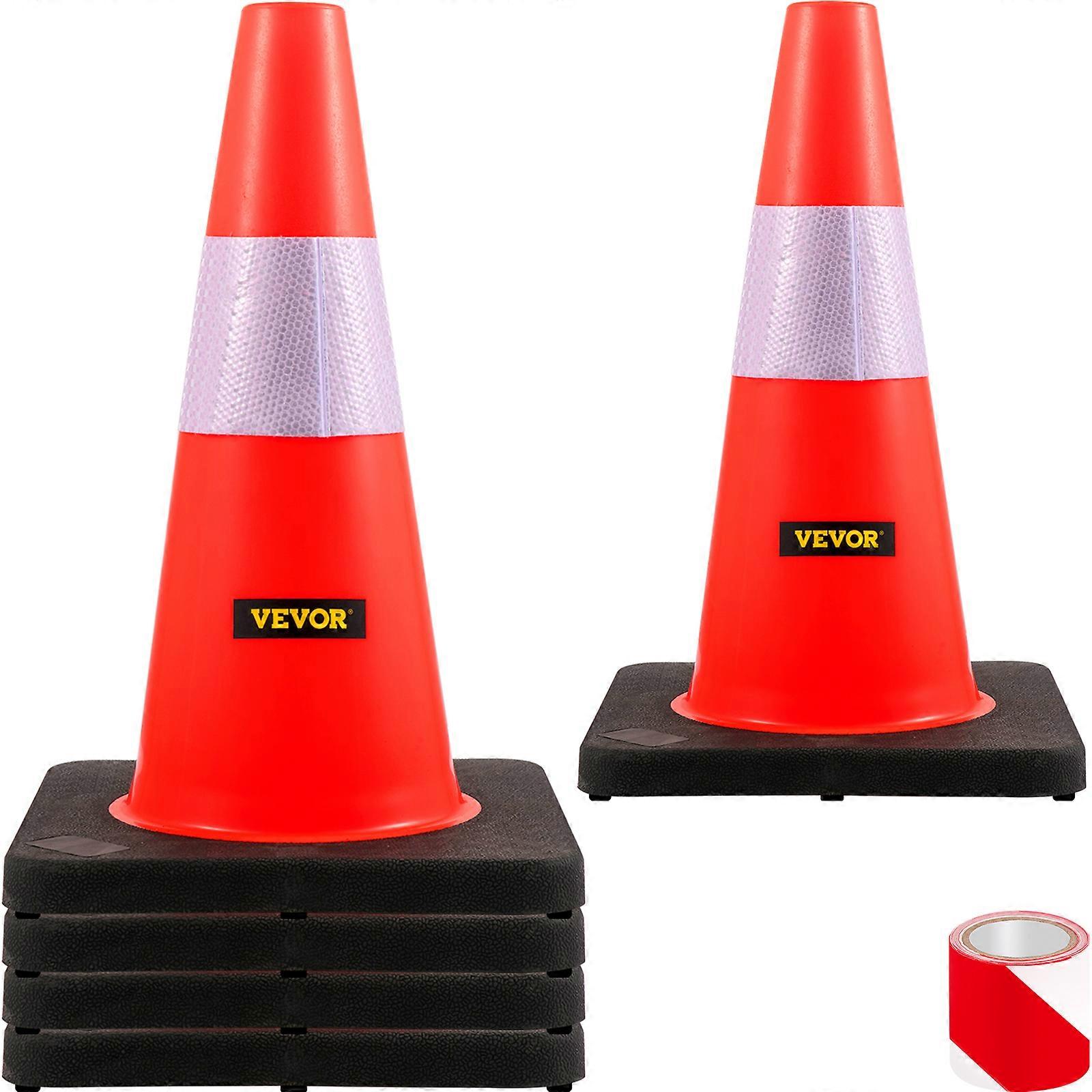 Cônes de sécurité, 18 po/45 cm de hauteur, 5 cônes de signalisation orange en PVC avec collier réfléchissant et base lestée noire, utilisés