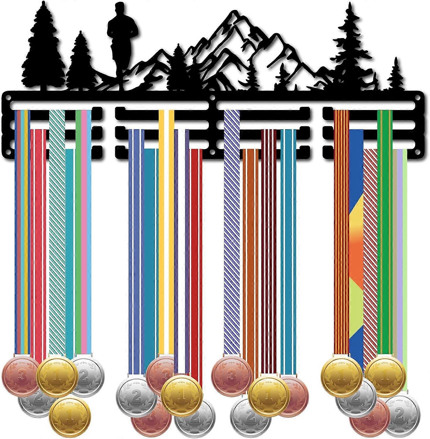 Trail Running Medals Hanger Display Medals Holder Rack Black Metal Shelf Hanger Organizer Medal Stand Frame Wall Mounted with 3-Line Hanging