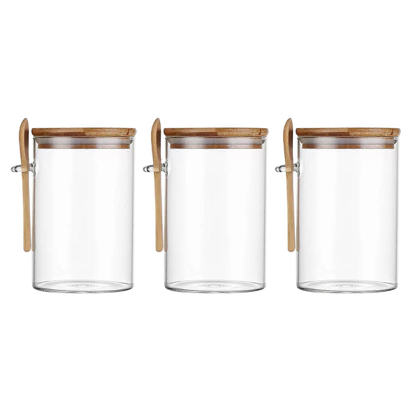 Airtight Glass Jar,2/3pcs Glass 450ml/15oz Containers With Lids And Spoons,Spice Jars For Candy Coffee Beans Sugar Nuts