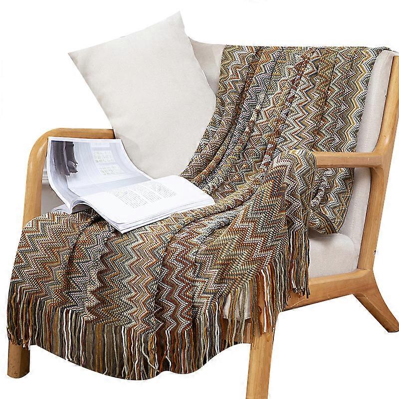 Bohemian Sofa Knitted Bed End Towel Throw Blanket Blue