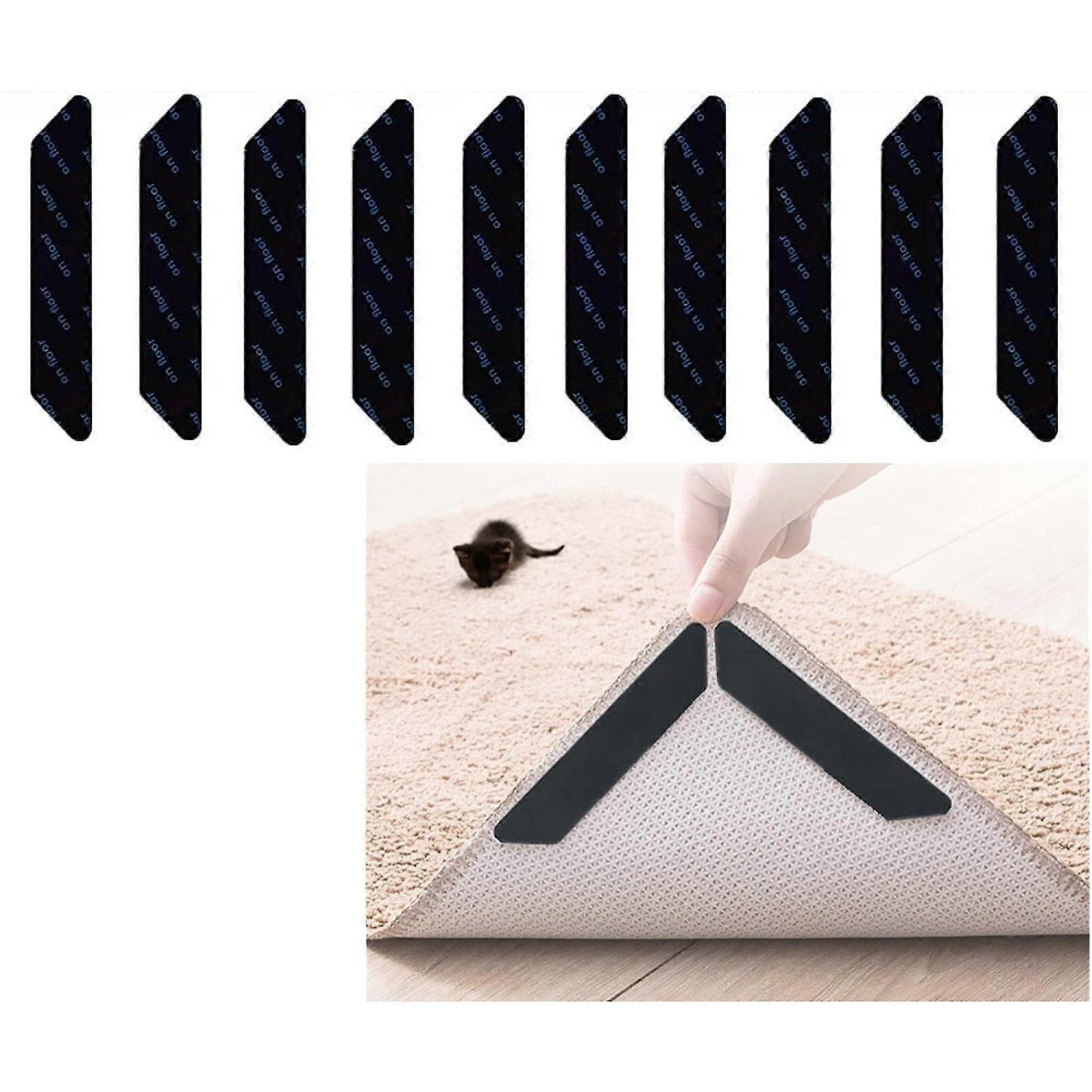 Grippers for Rug,10PCS Non Slip Gripper for Rug for Hardwood Floors and Tiles, Reusable Washable Grippers for Rugs,Rug Stoppers to Prevent Sliding, Bl