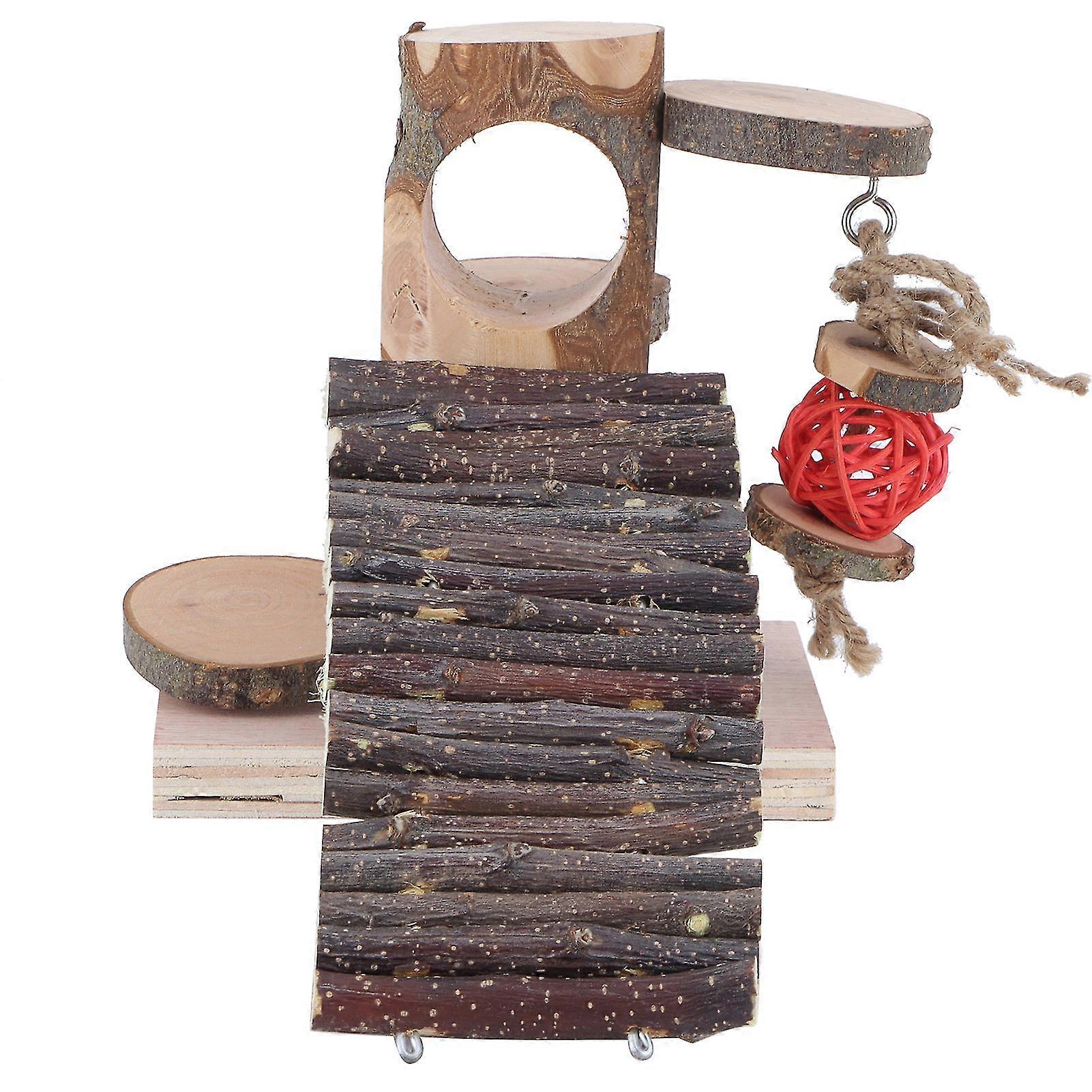 Wooden Climbing Platform with Ladder for Small Animals Hamsters Chew Toy