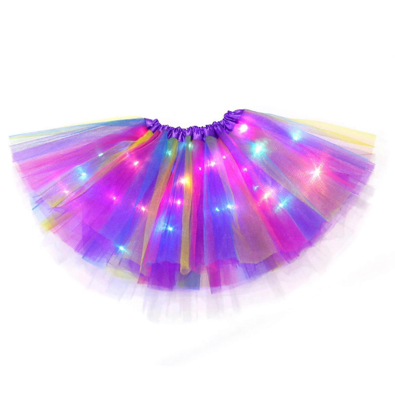 Lysende LED-tutuskjørt for jenter 2-12 år, elastisk 3-lags lys prinsesse LED-danseskjørt