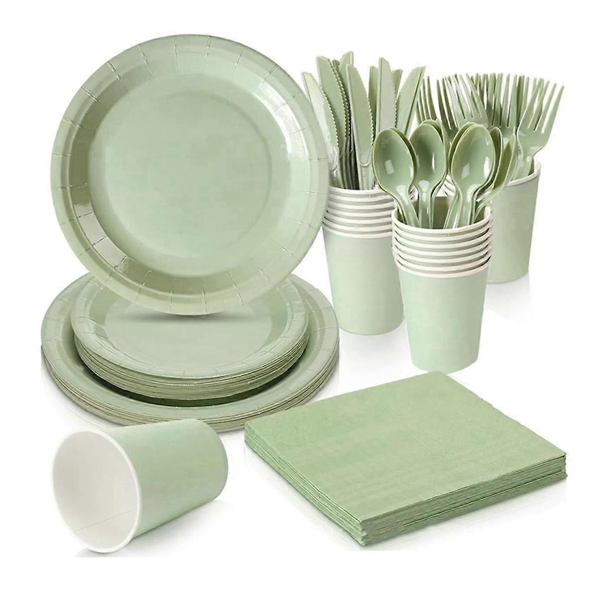 Sage Solid Birthday Part Y Supplies Kit for 16 Guests - Includes Plates, Cups, Cutlery, Napkins