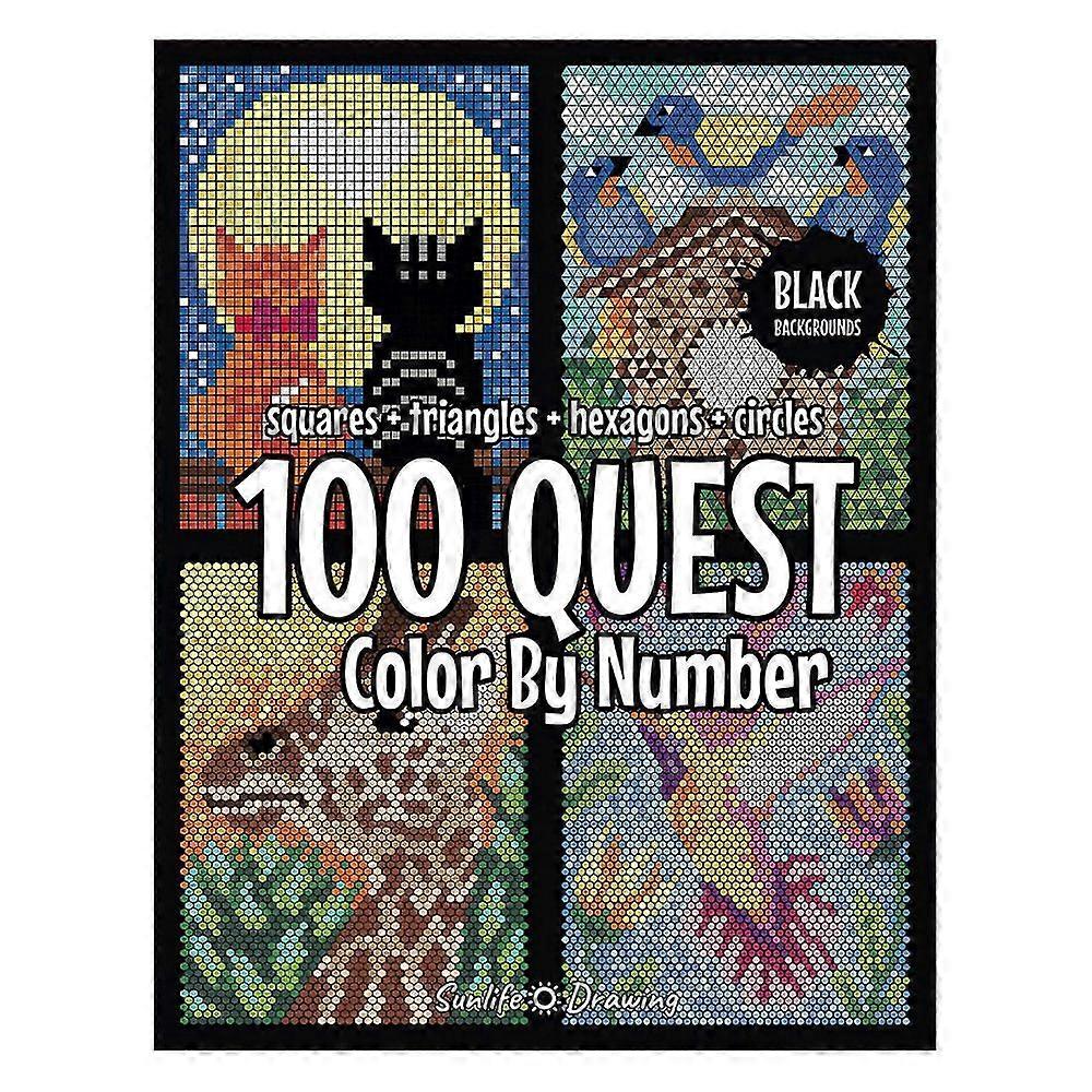 100-QUEST اللون حسب الأرقام كتب النشاط لغز التلوين كتب للبالغين الاسترخاء تخفيف التوتر