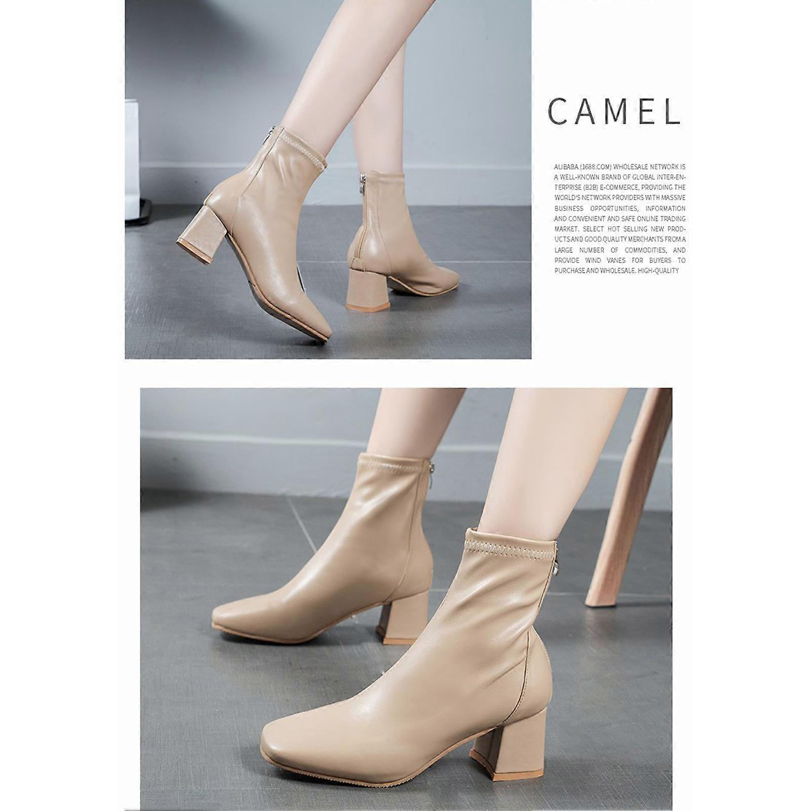 Square Toe Mid Heel Short Boots British Style Autumn Winter