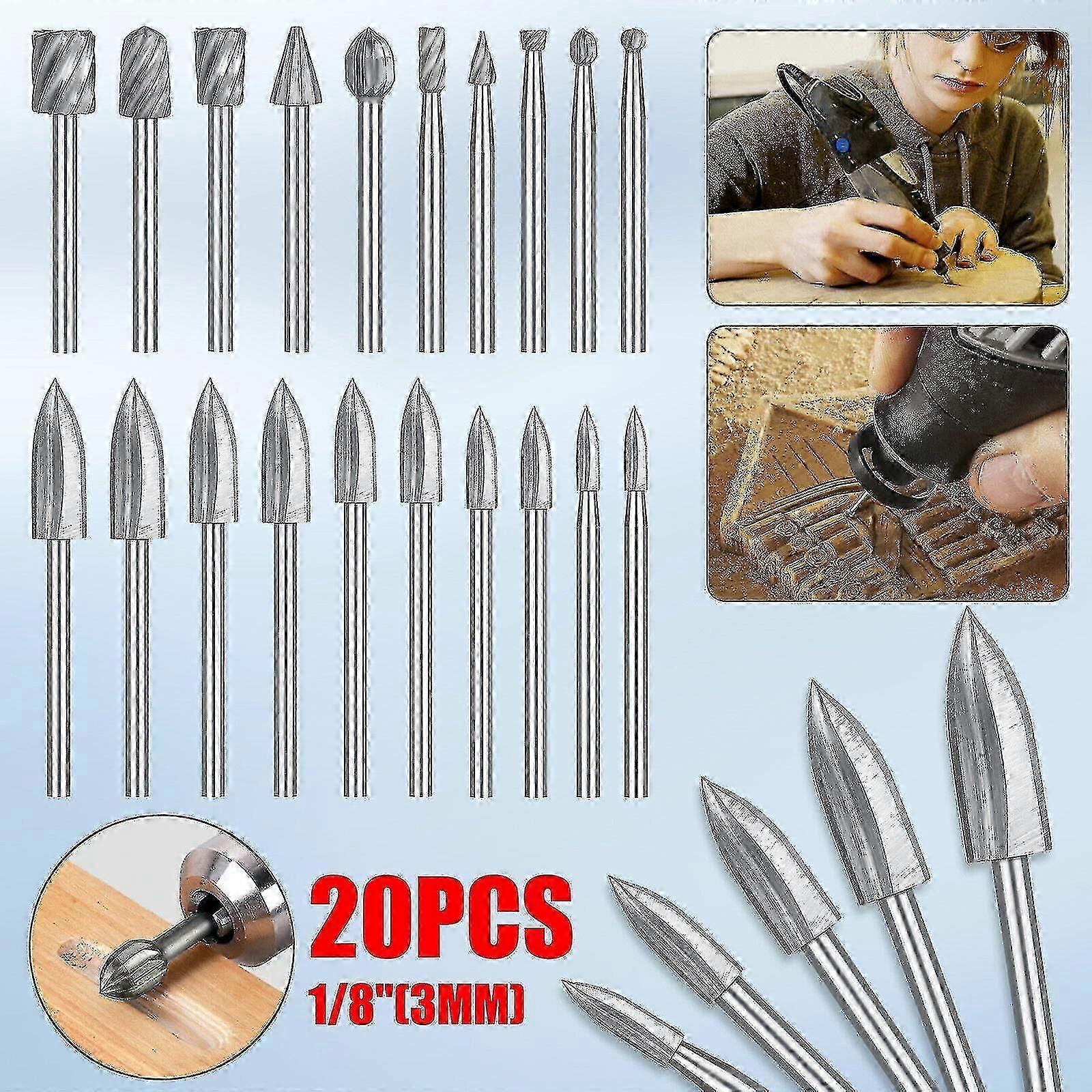 Wood Carving Engraving Drill Bit Set Milling Cutter For Dremel Rotary Tool Size 20