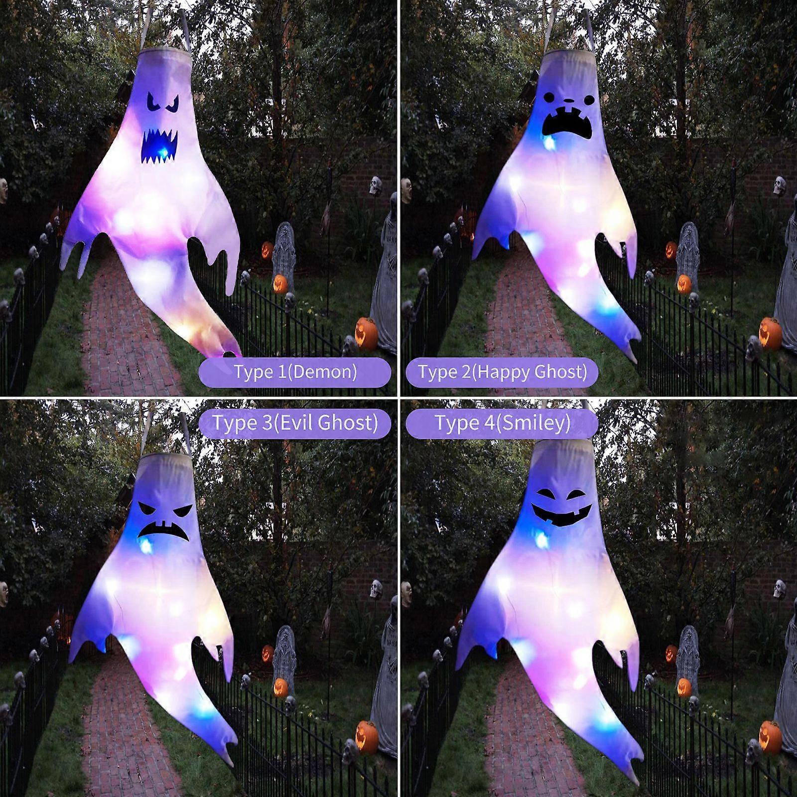 Halloween Hanging Light Ghost Shaped LED Ghost Lamp Battery-Powered Hanging Colorful Ghost Light for Halloween Party Bar Outdoor Garden Decor