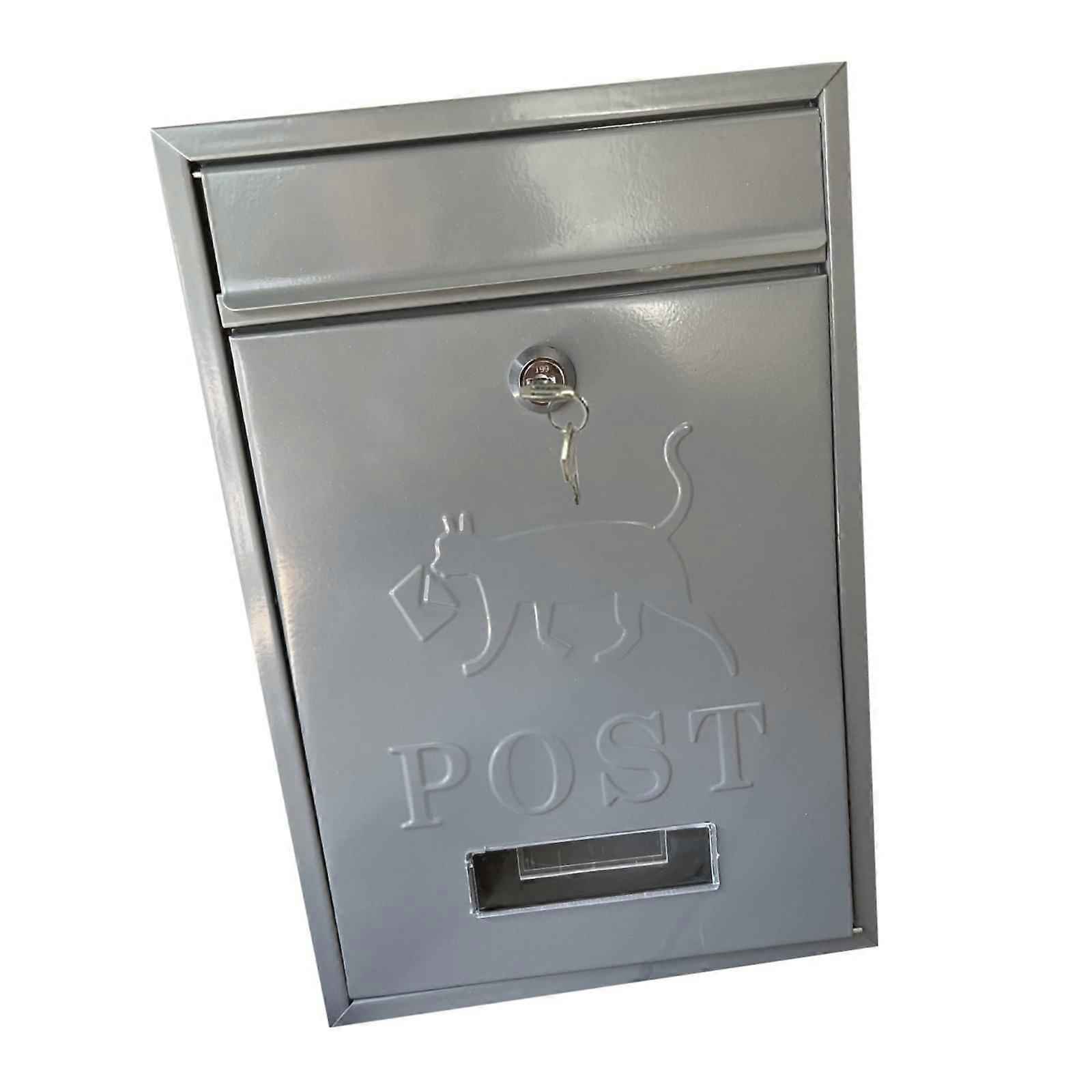 Wall Mounted Mailbox Lockable Iron Windproof Mail Box for Gate External Door Black