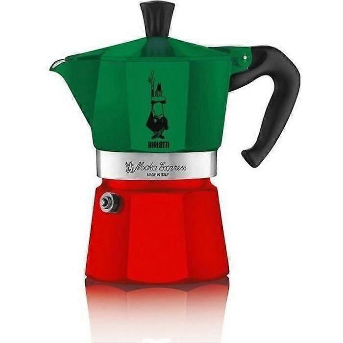 Taliansky kávovar - BIALETTI - Moka Express Taliansko - Všetky zdroje tepla okrem indukcie - 6 šálok - 300 ml - Zelená / Červená