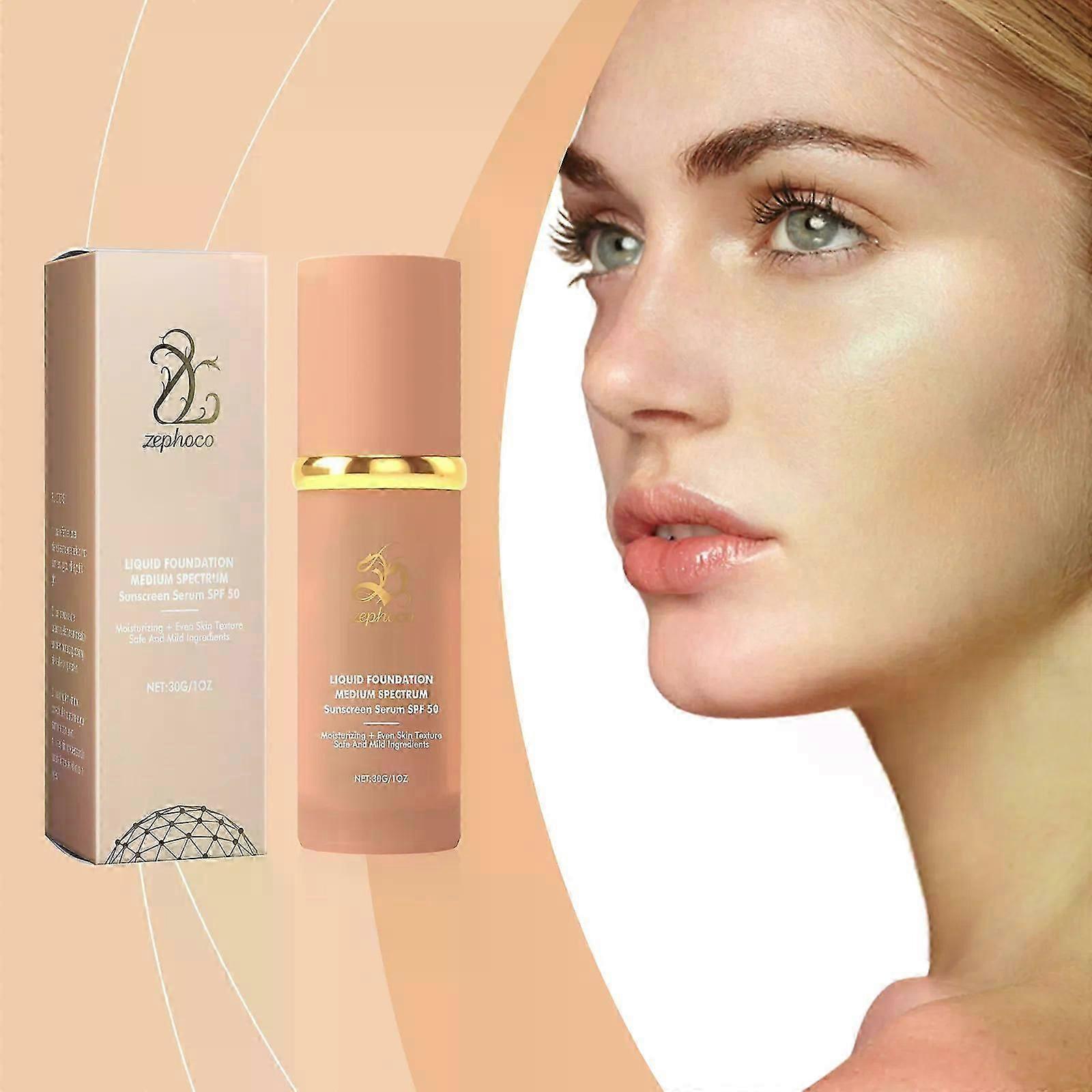 Fond de teint liquide avec écran solaire SPF 50 et sérum hydratant Léger, sans danger pour la peau sensible, teint uniforme, format voyage 30G