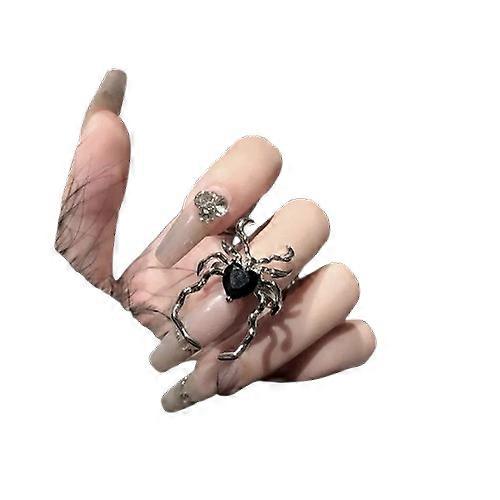 القوطية الشرير غير النظامية العنكبوت الافتتاحية خاتم النساء الرجال أزياء الزركون الأسود كريستال الداكن خاتم الهيب هوب حزب مجوهرات الإصبع