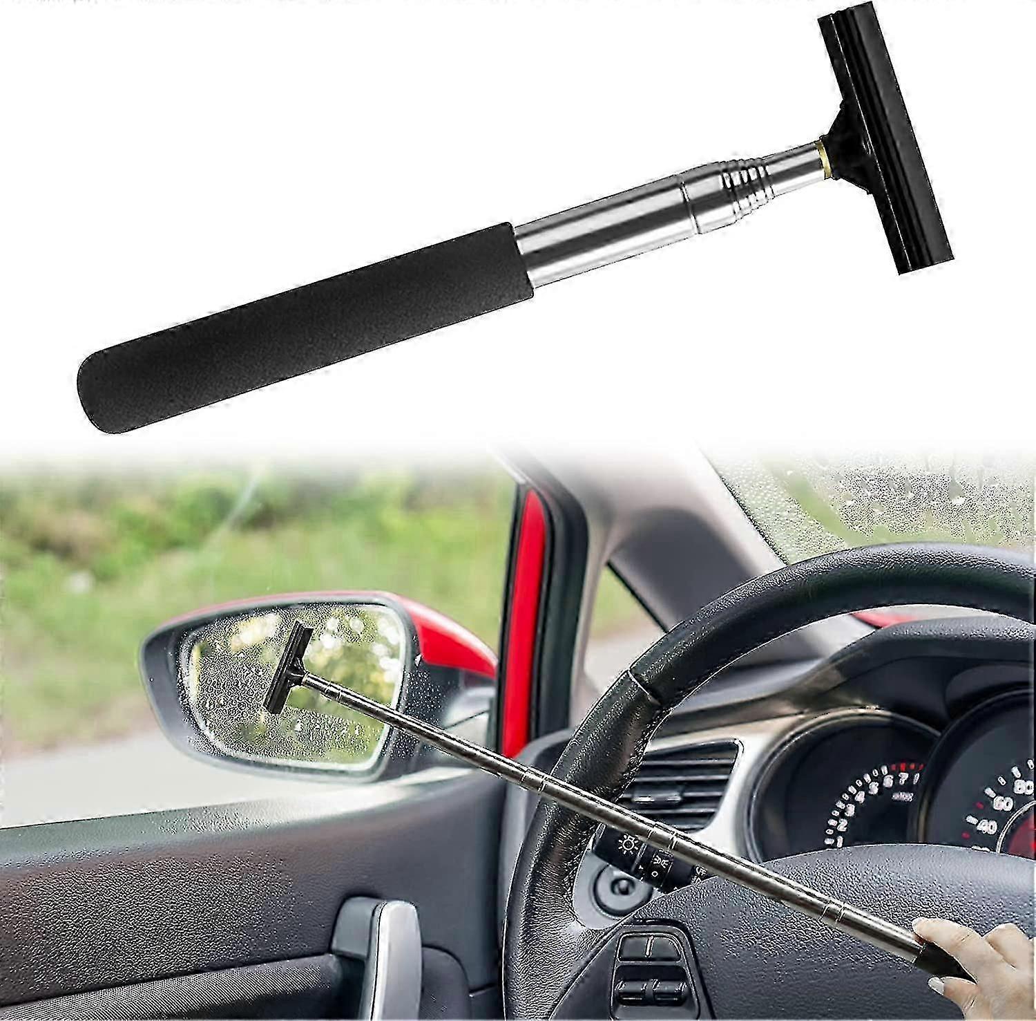 Car Rearview Mirror Wiper, Retractable Auto Mirror Squeegee Cleaner, Portable Long Handle Car Window Squeegee