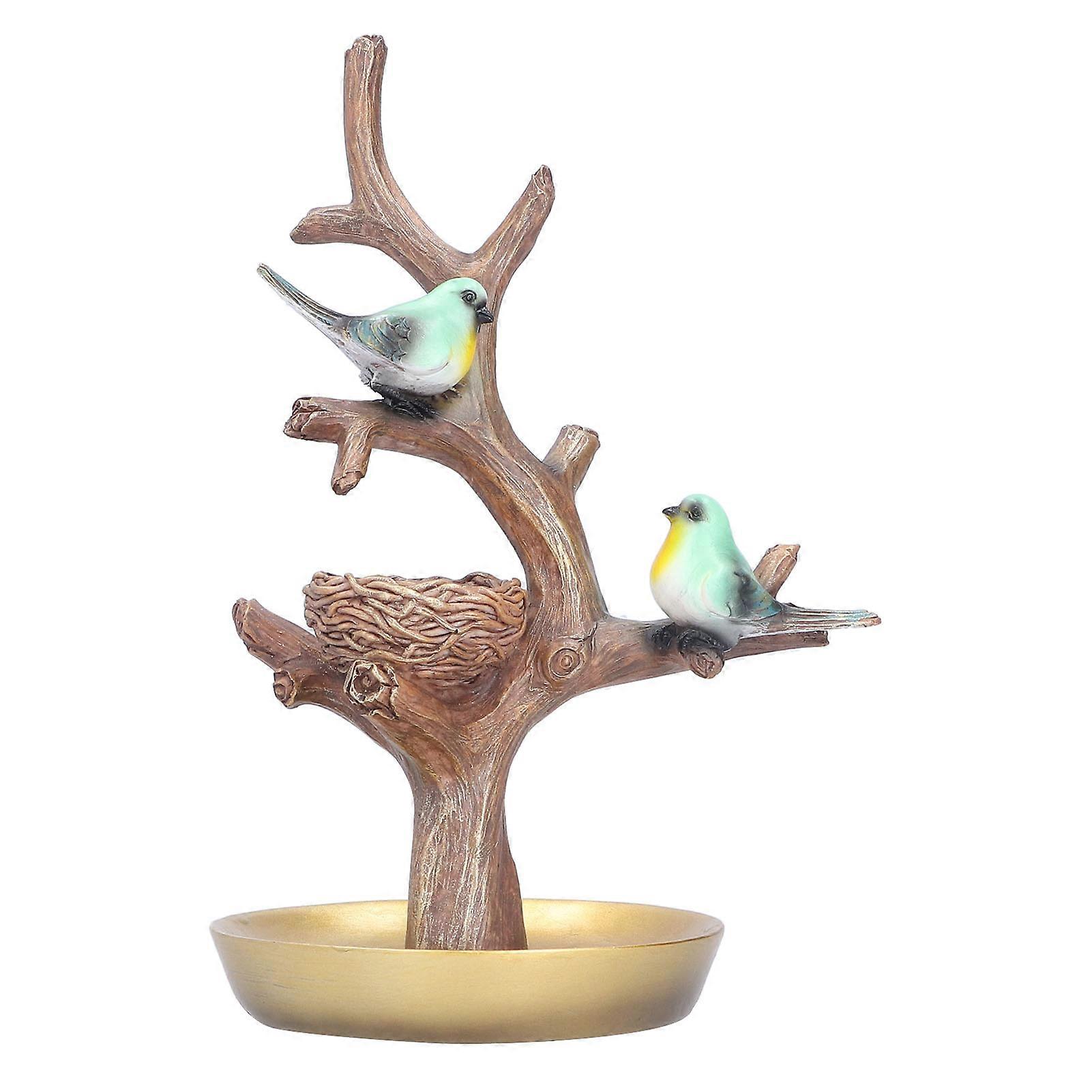 Simulation Bird Tree Branches Resin Ornament, Hand Painted Desktop Figurine for Storage, Garden Decor, Small Size
