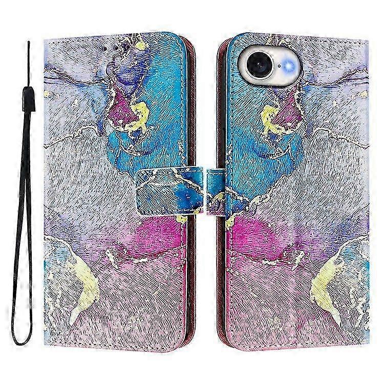 PU Leather Protective Phone Case Compatible with iPhone 16e, Pattern Printing Card Slot Stand Phone