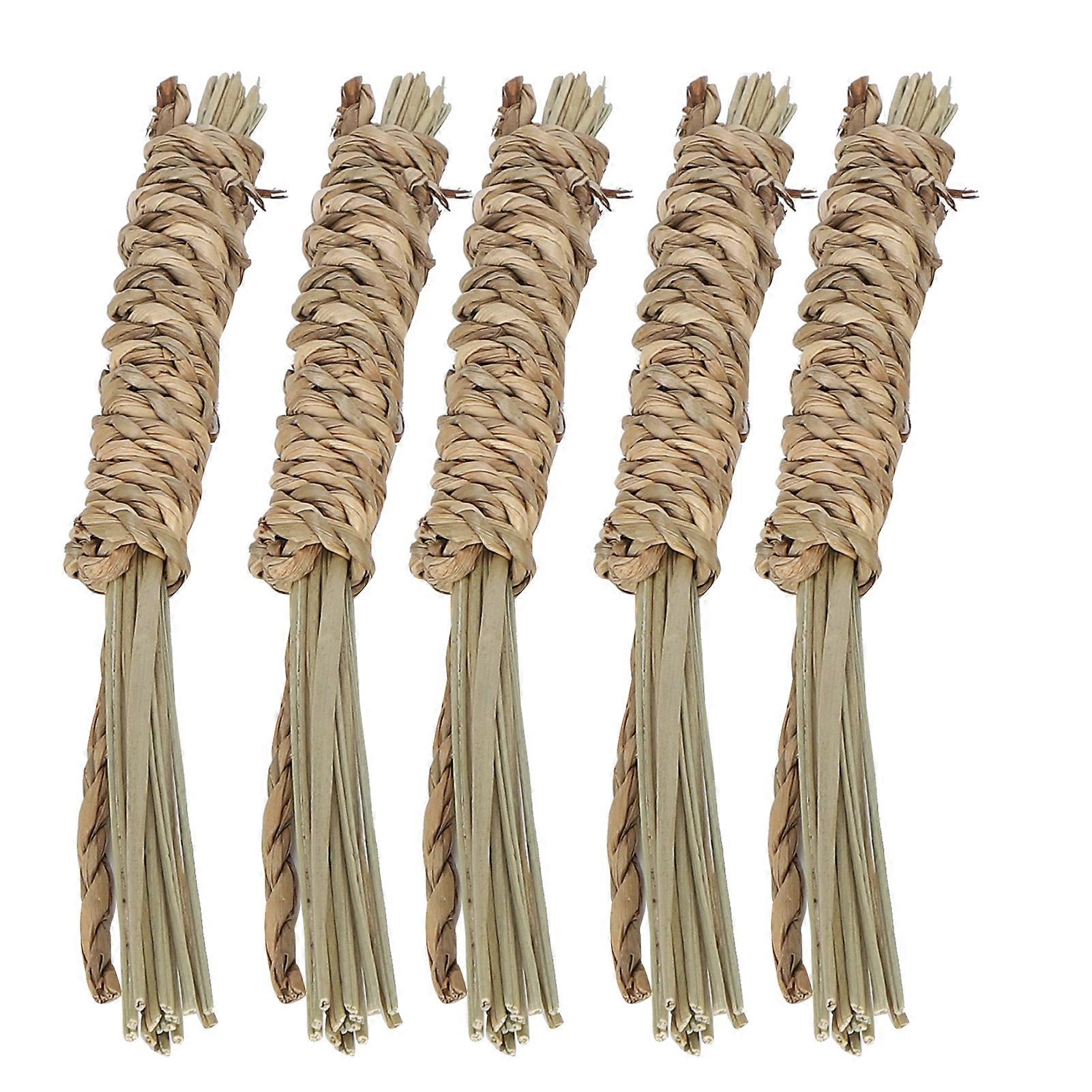 5Pcs Natural Seagrass Chew Toys for Pet Parrots and Small Animals, Rabbit and Hamster Chew Sticks, 14cm Long
