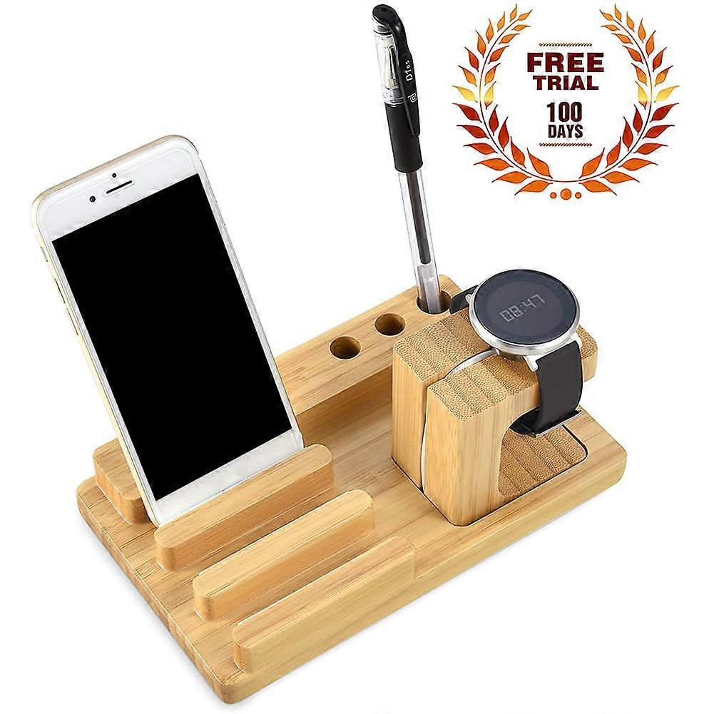 Organizer For Multiple Devices, Bamboo Charging Station Eco-Friendly Material Compact Design, Compatible With Multiple Devices, Upgrade Stronger