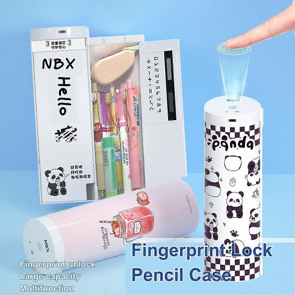 NBX Pencil Cases Fingerprint Password Lock Pencil Case Organizer Double Layer Cylindrical Cute Pen Bag Holder with Mirror Erasable Notepad Calculator