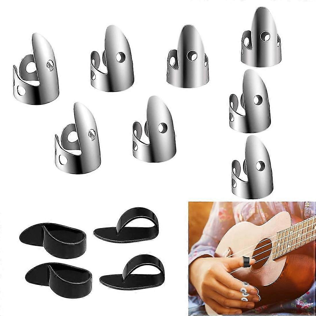 Ensemble de médiators pour guitare en acier, comprenant des médiators en acier inoxydable et des médiators en plastique pour le pouce, médiator réglable pour banjo